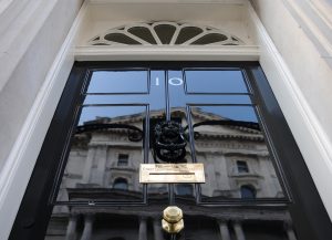 The famous black door of Number 10 Downing Street, London