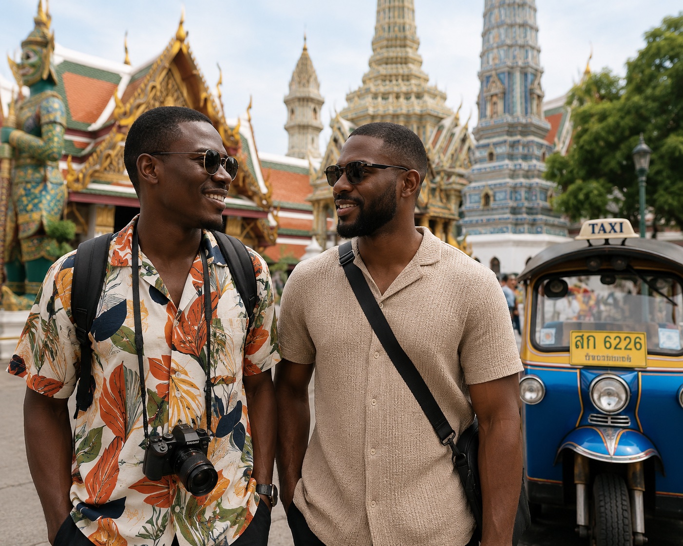 Two Nigerian men at Wat Arun in Bangkok.