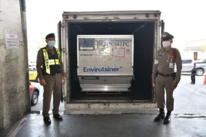 The vaccine being moved to a secure truck which will be led by the security team.