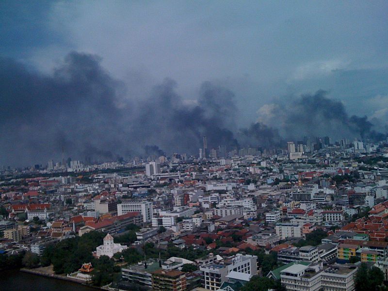 Smoke over Bangkok after multiple buildings were set afire in 2010