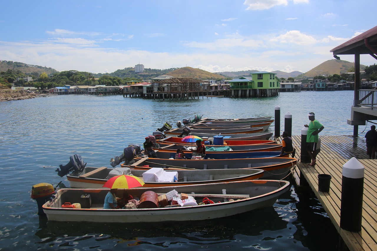 Boats at Sea Fish Market in Papua New Guinea, Indonesia