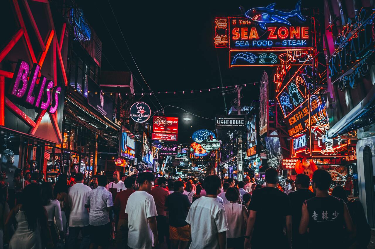 An entertainment and red-light district in the city of Pattaya, Thailand.