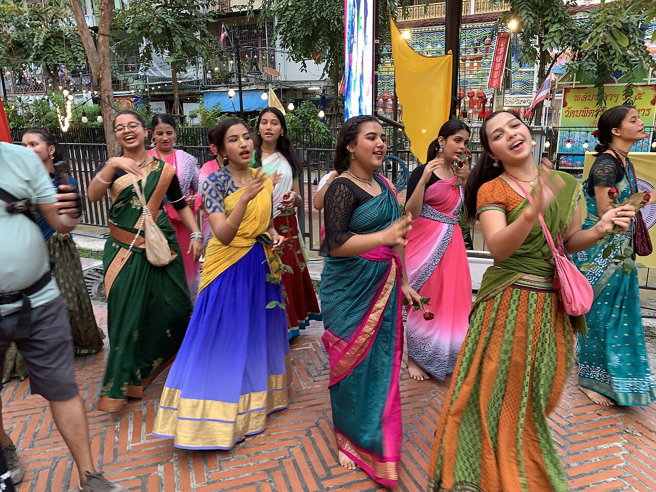 Indian tourists celebrating Dipavali, commonly known as Diwali, a Hindu festival in Bangkok.