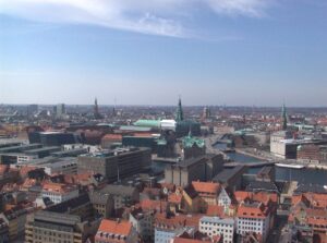 A view over Copenhagen, Denmark, as seen from the Church of Our Saviour (Vor Frelsers Kirke)