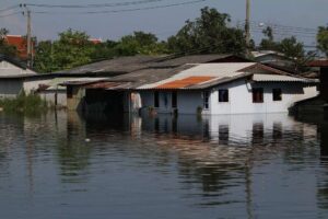 Flooded houses in northern Thailand.