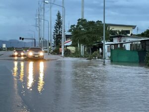 Flooded roadin Chiang Rai province.