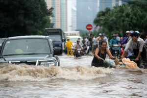 Flooded road in Hanoi, Vietnam