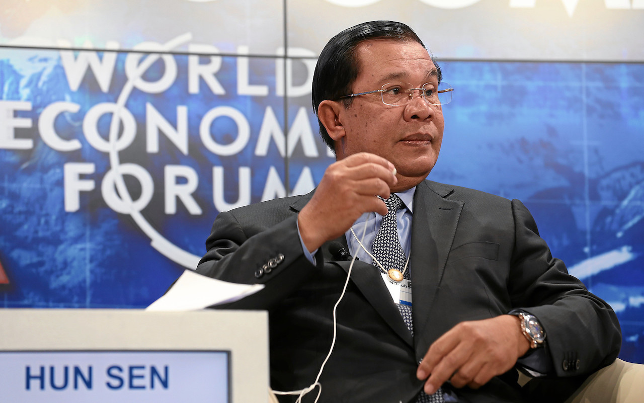 Hun Sen, former Prime Minister of Cambodia is captured during the session 'The ASEAN Agendar' in the Congress Centre at the Annual Meeting 2015 of the World Economic Forum in Davos.
