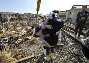 Devastated area following earthquake and tsunami in Japan