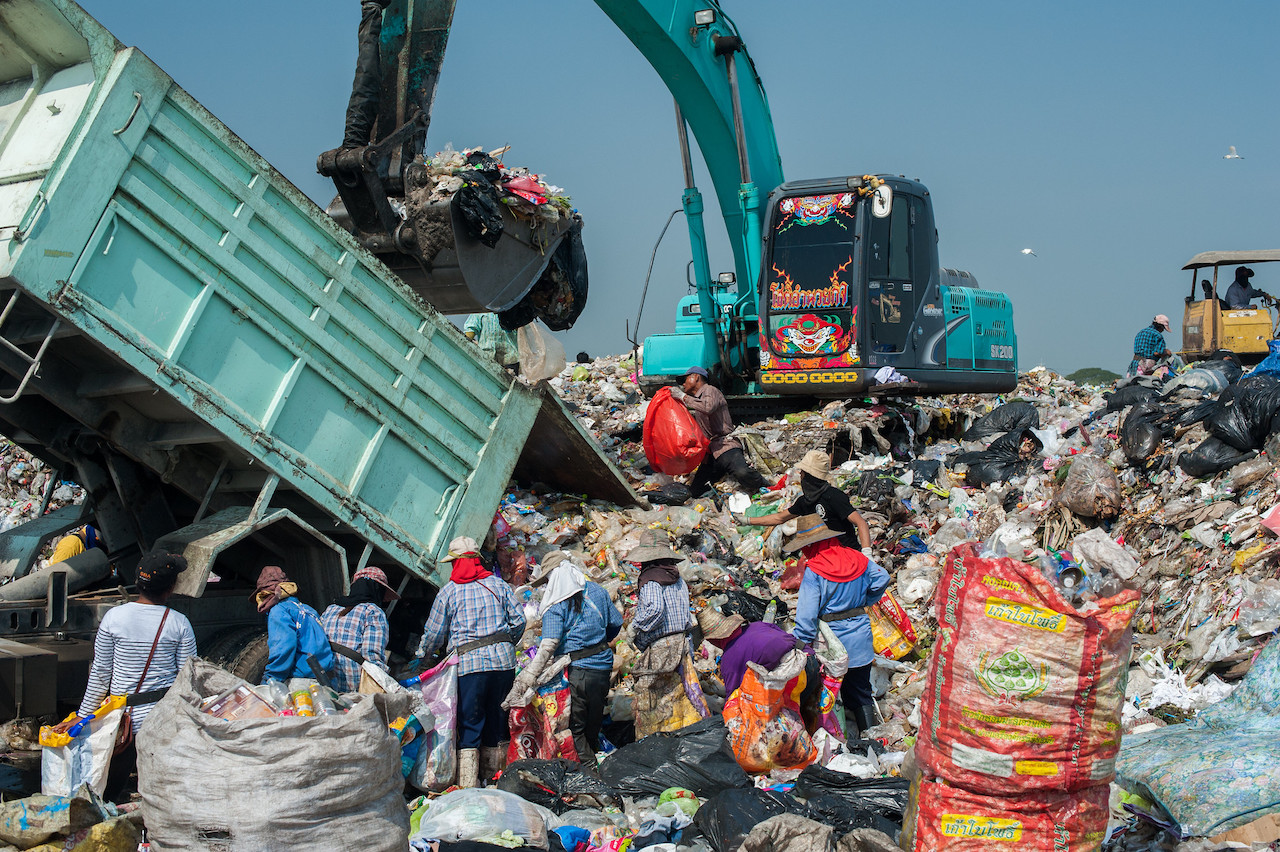 Garbage collectors at a landfill site in Nonthaburi.