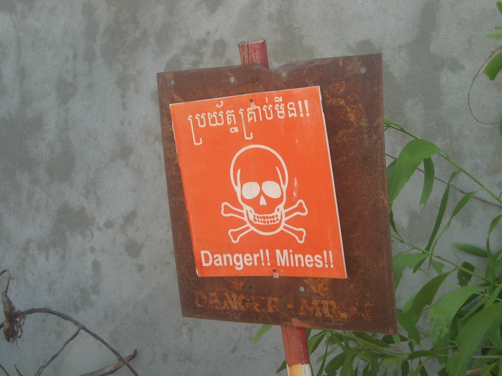 Landmine warning sign in Cambodia.