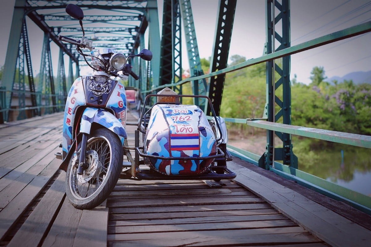 Motorcycle with sidecar on a bridge in Chiang Mai