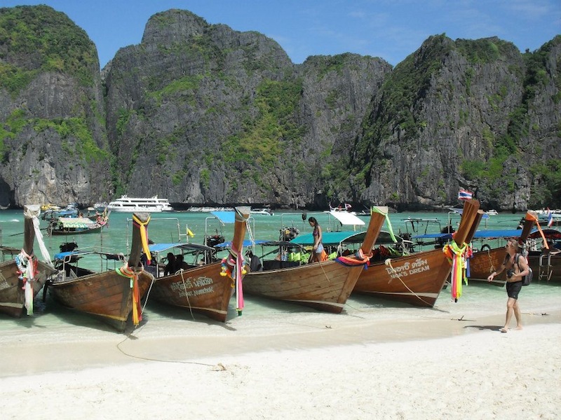 Longtail Boats At Maya Bay, Krabi, Thailand.