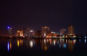 Harbor square in Manila by night