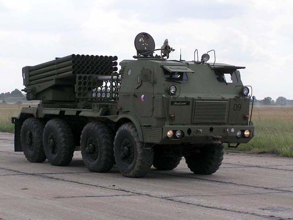 Multiple rocket launcher RM70 on Tatra 813.