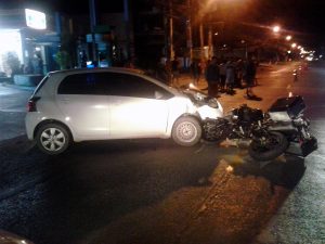 Road accident in Thailand between a car and a motorbike