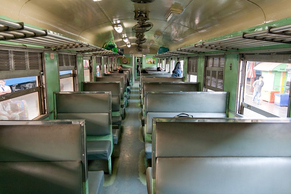 3rd class train interior. Train No. 111 Bangkok - Denchai