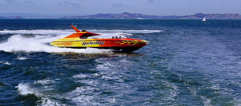 Red and yellow speedboat