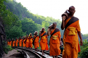 Thai Buddhist monks walking