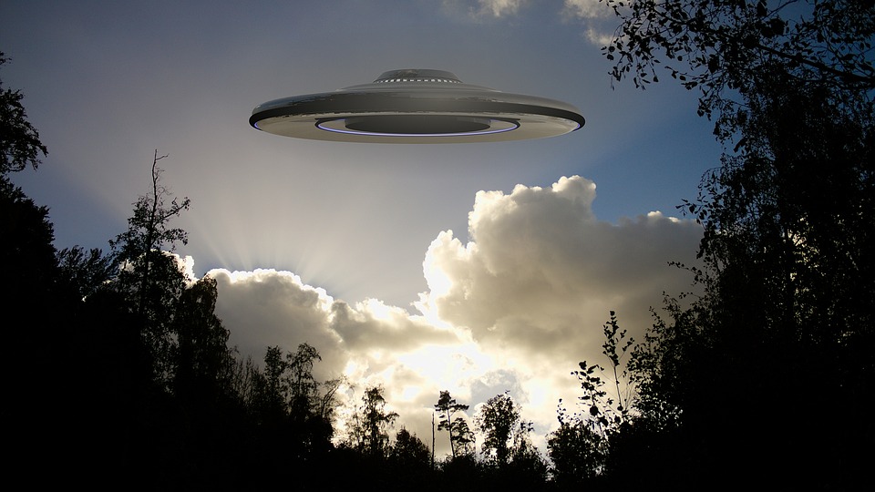 UFO flying over a forest