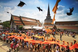 A procession of Buddhists at Wat Phra Maha That Woramahawihan, Nakhon Si Thammarat