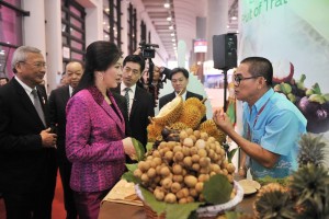 Yingluck Shinawatra visiting a fruit expo