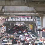 Siam BTS station and Rama I Road traffic in Bangkok