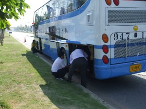 Broken down bus being repaired in Nakhon Ratchasima province