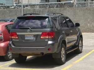 Toyoya Fortuner parked at a bank