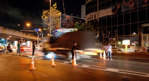 Thai police checkpoint in Bangkok