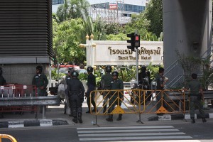 Thai police near a hotel in Bangkok